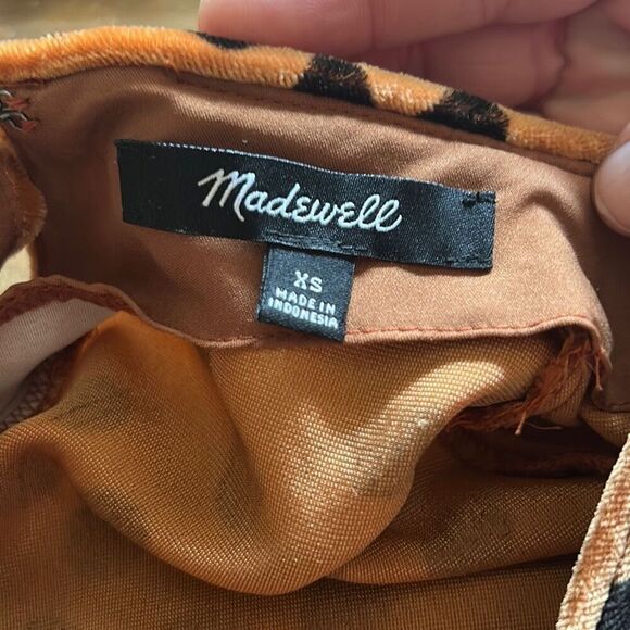 Madewell Velvet Ruffle Sleeve Top Polka Dot Brown Blouse - Picture 4 of 6